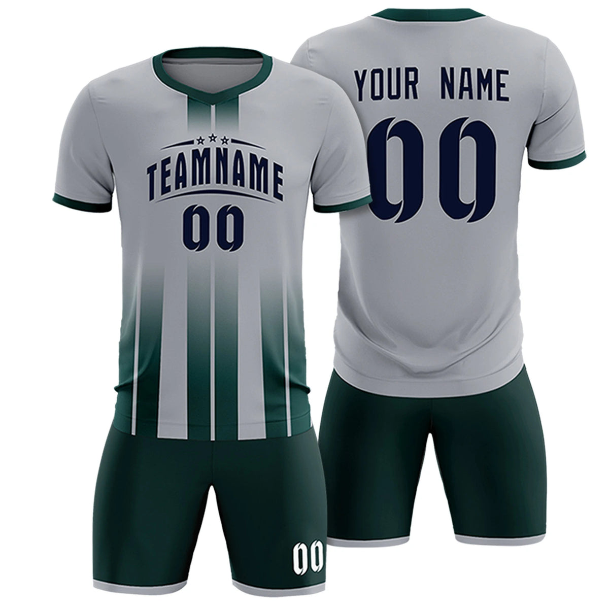 Custom Gray Midnight Green Vertical Training Uniform Soccer Sets Jersey