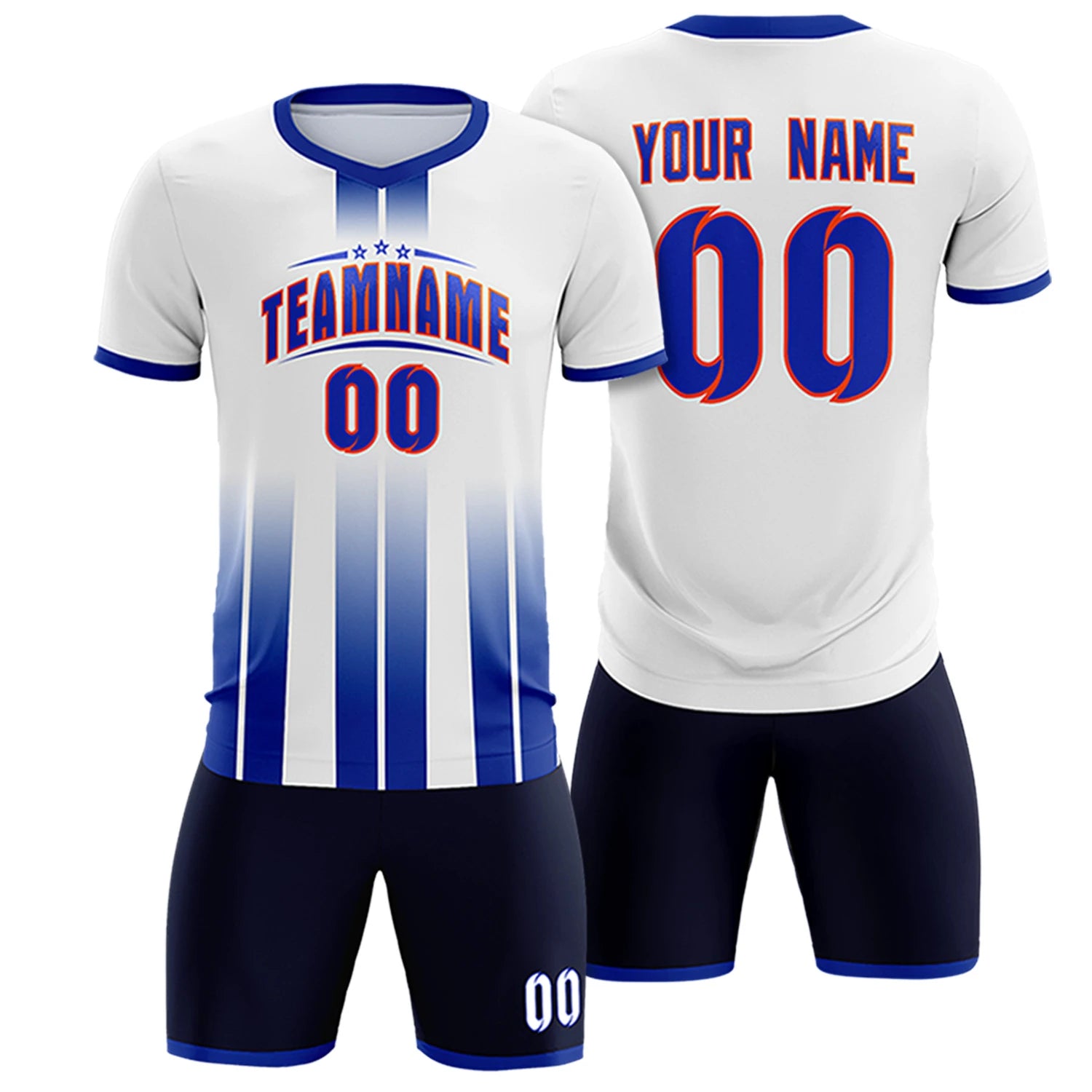 Custom White Royal Blue Vertical Training Uniform Soccer Sets Jersey