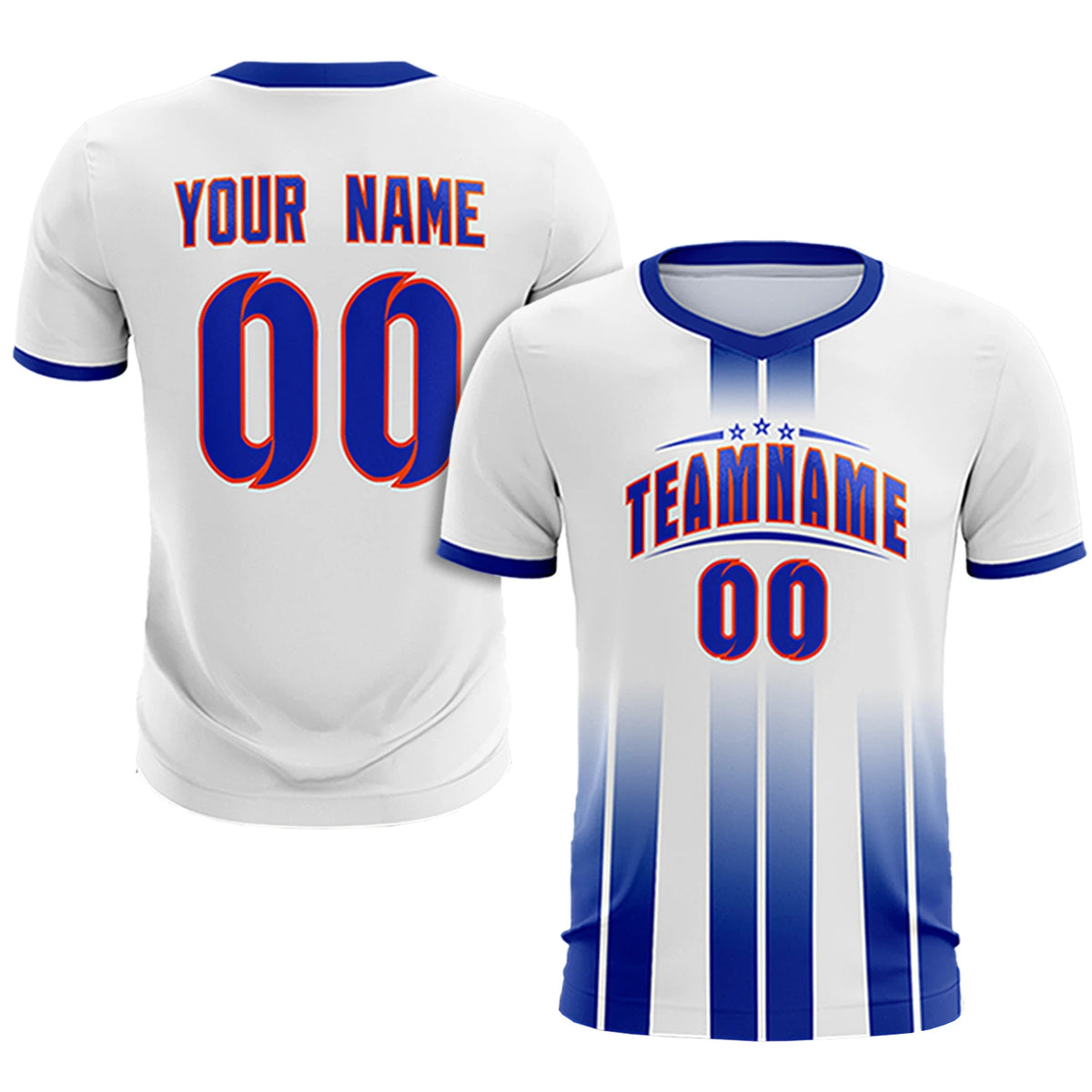 Custom White Royal Blue Vertical Training Uniform Soccer Sets Jersey