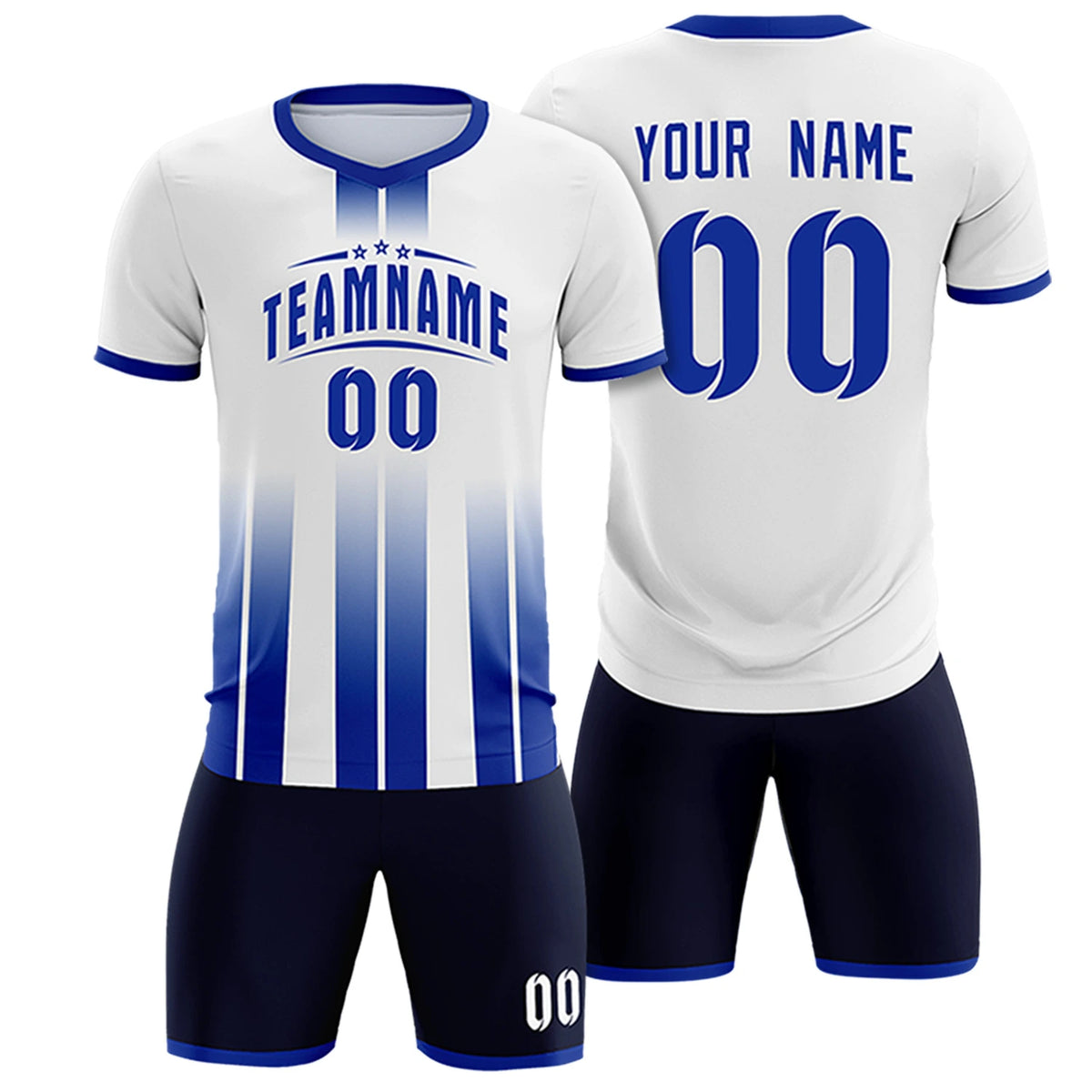 Custom White Royal Blue Vertical Training Uniform Soccer Sets Jersey