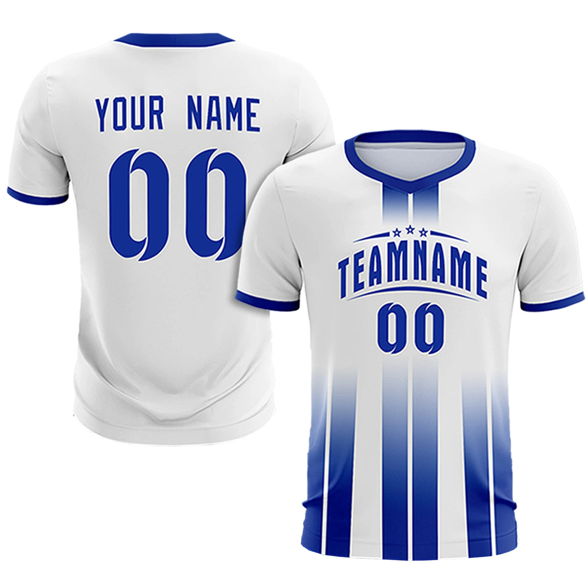 Custom White Royal Blue Vertical Training Uniform Soccer Sets Jersey