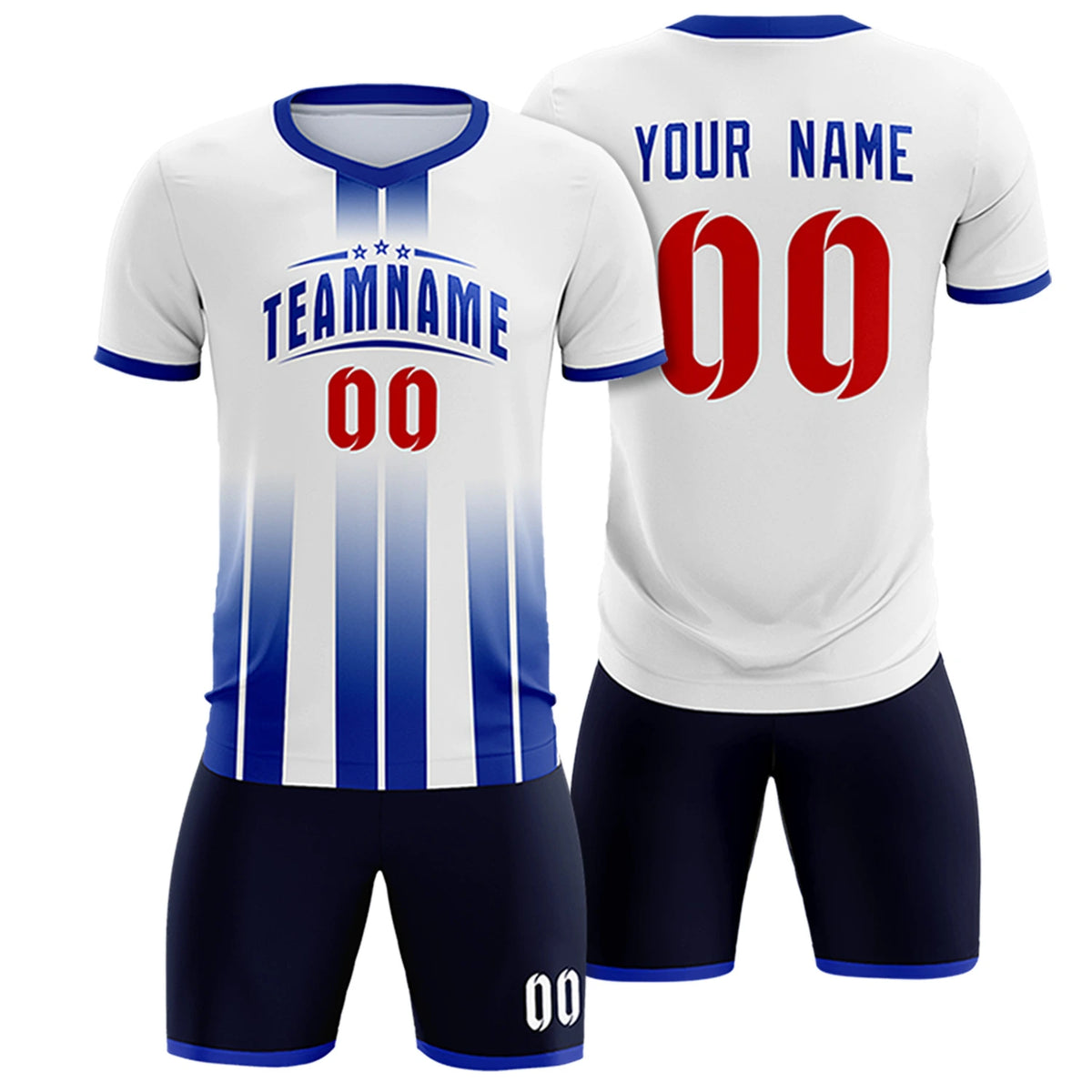Custom White Royal Blue Vertical Training Uniform Soccer Sets Jersey