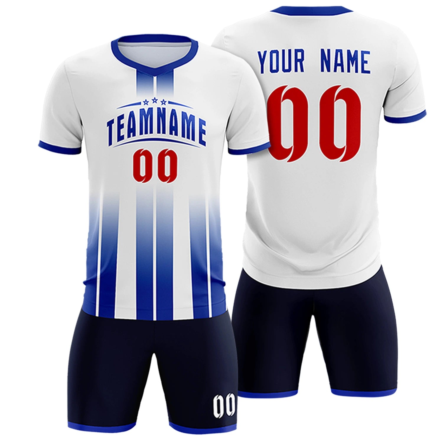 Custom White Royal Blue Vertical Training Uniform Soccer Sets Jersey