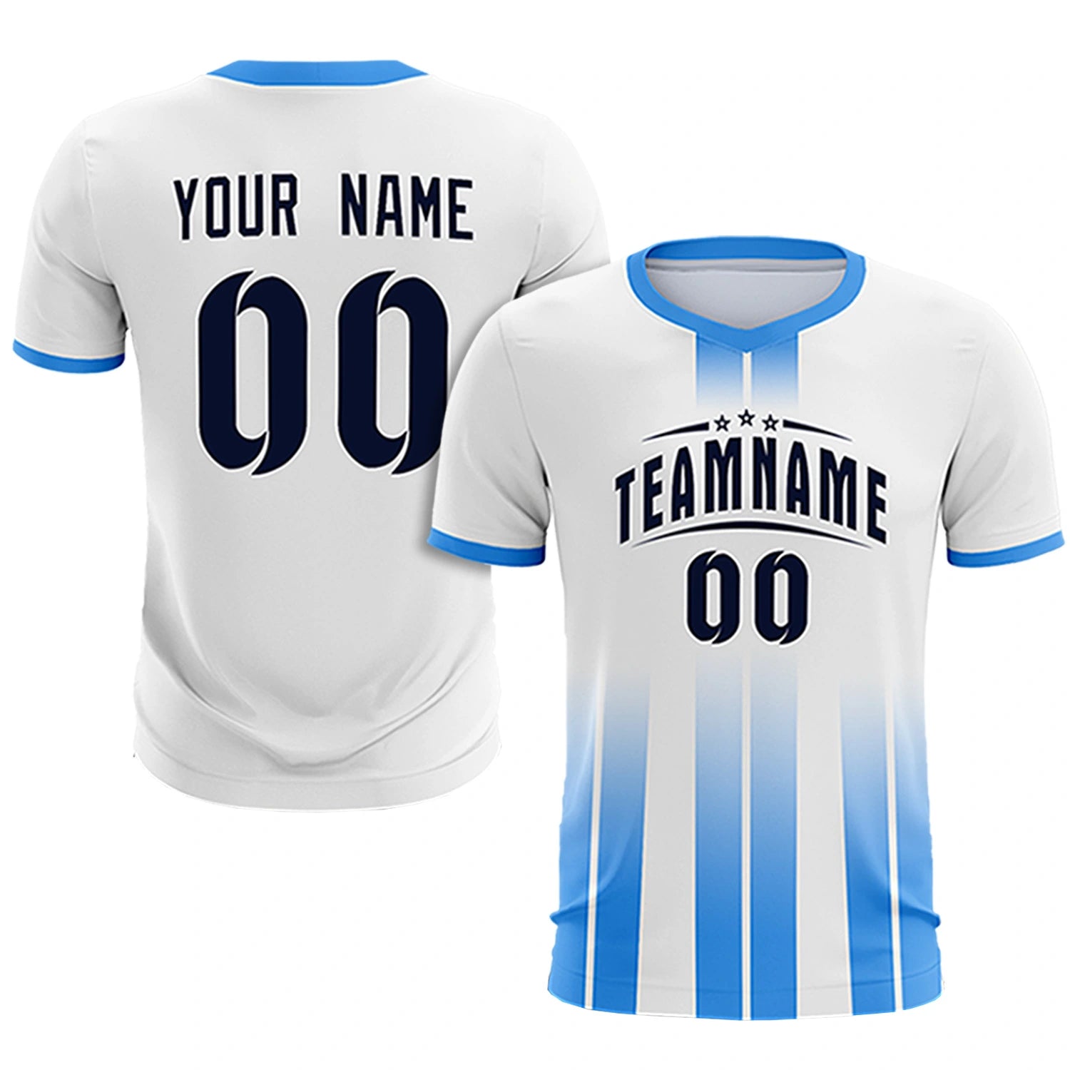 Custom White Powder Blue Vertical Training Uniform Soccer Sets Jersey