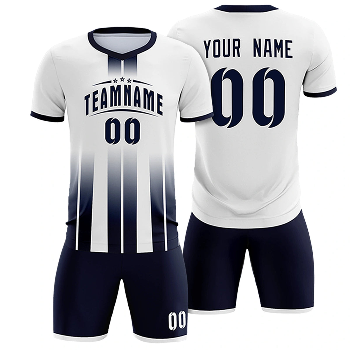 Custom White Navy Vertical Training Uniform Soccer Sets Jersey