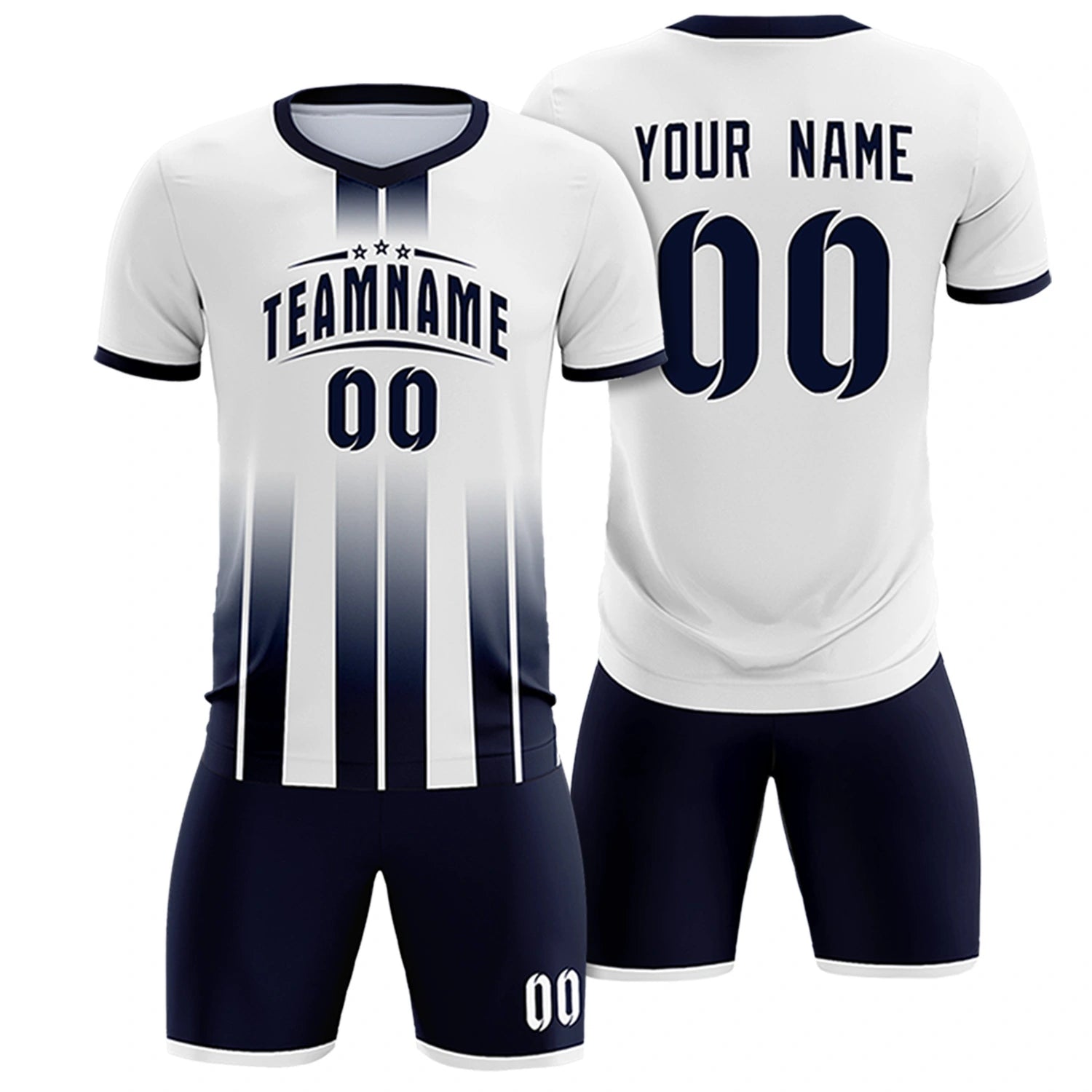Custom White Navy Vertical Training Uniform Soccer Sets Jersey