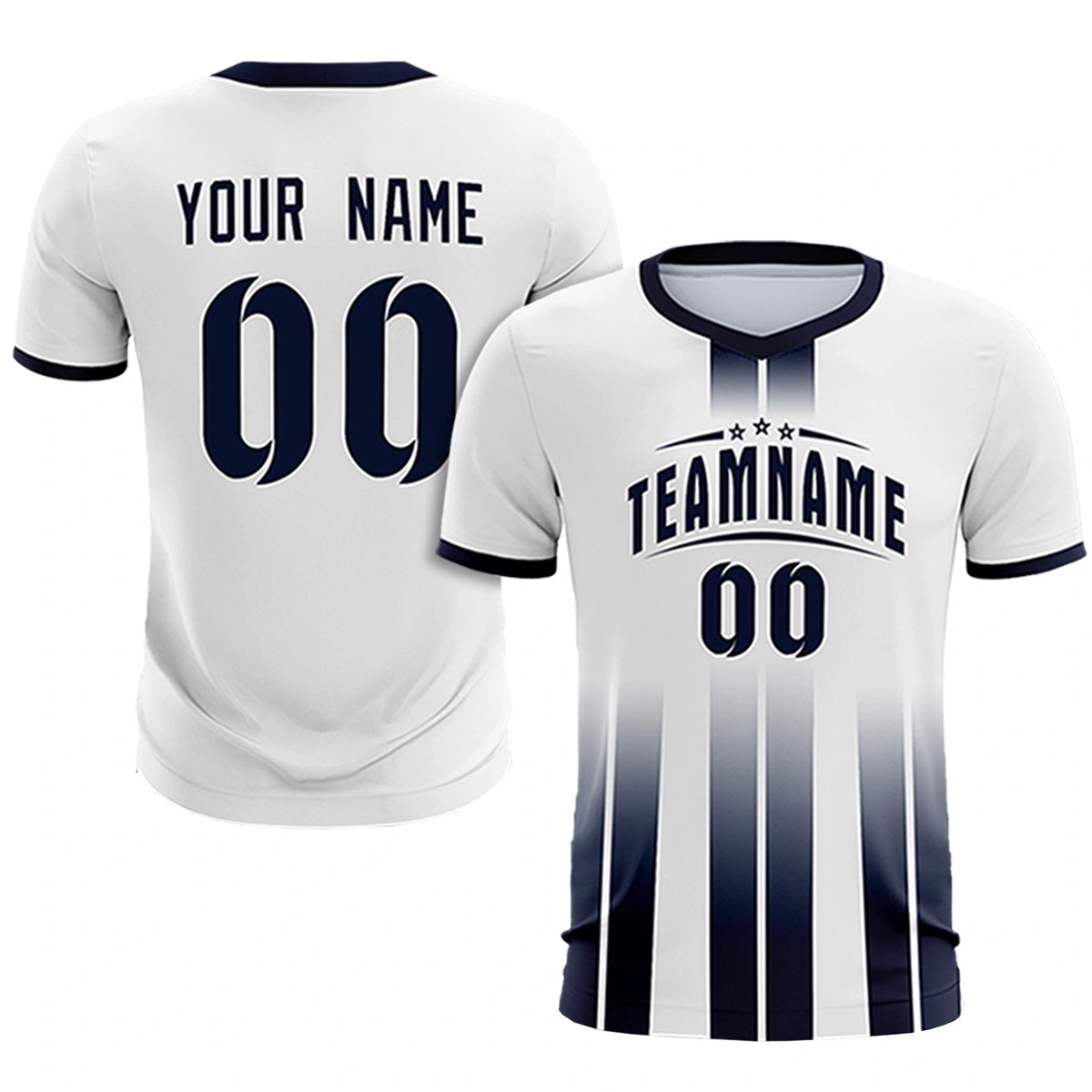 Custom White Navy Vertical Training Uniform Soccer Sets Jersey