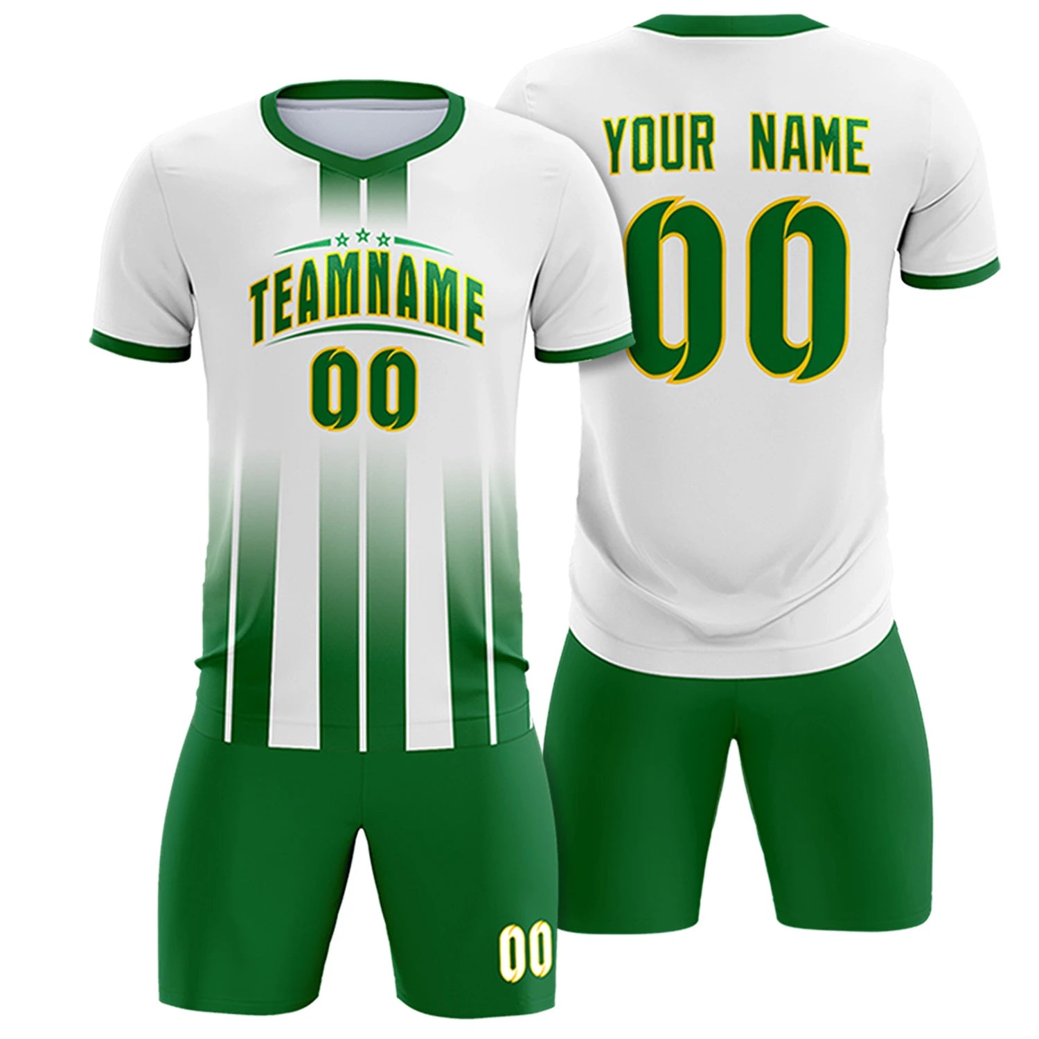 Custom White Kelly Green Vertical Training Uniform Soccer Sets Jersey