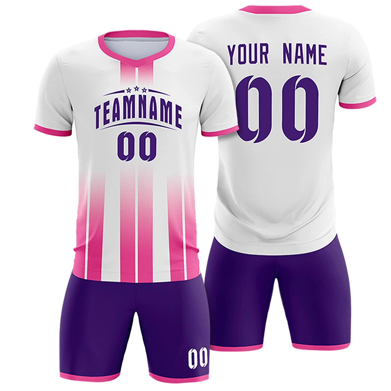 Custom White Pink Vertical Training Uniform Soccer Sets Jersey