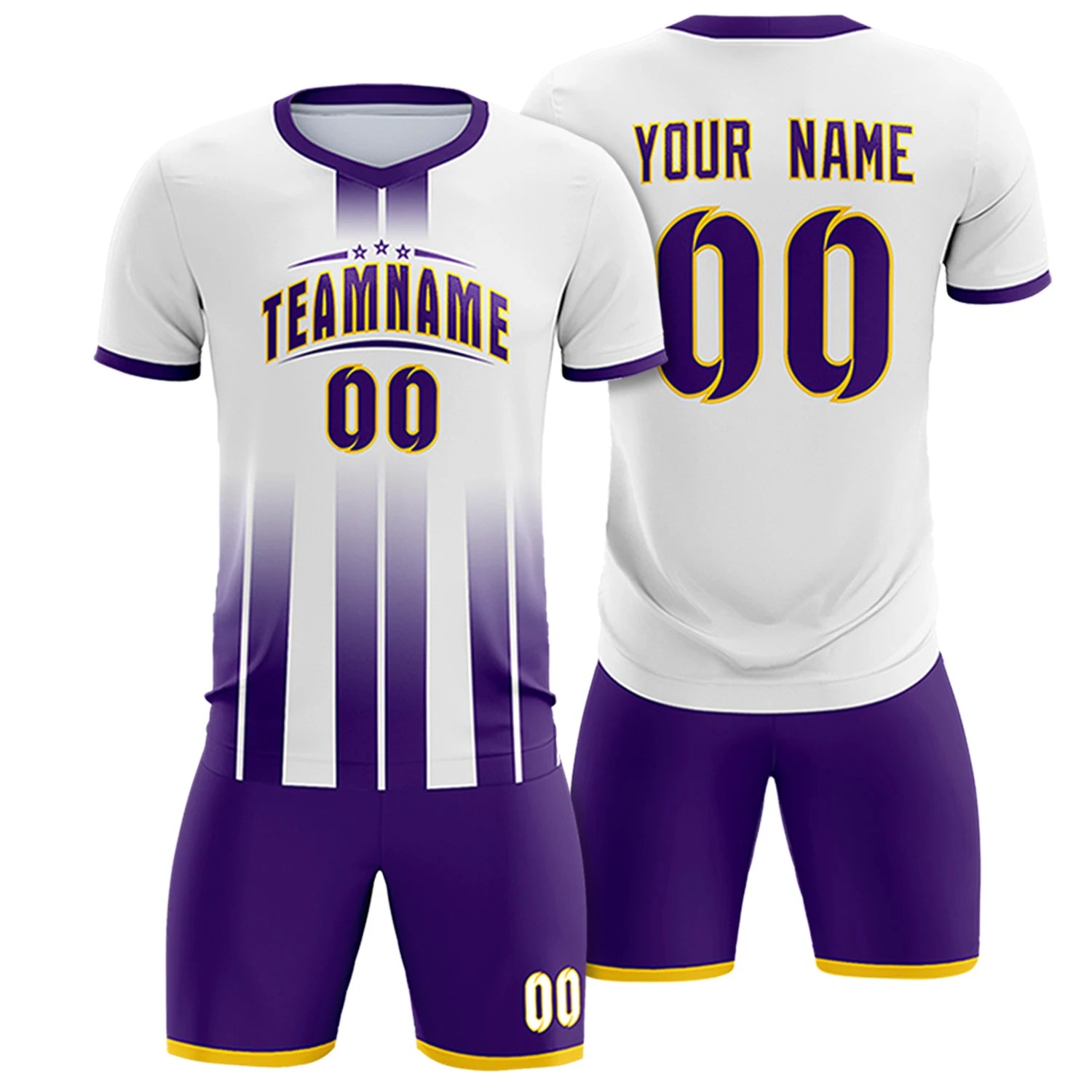 Custom White Purple Vertical Training Uniform Soccer Sets Jersey
