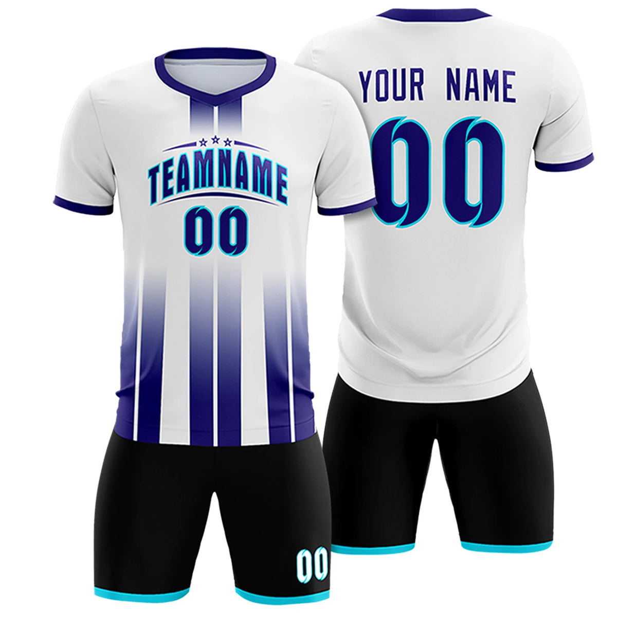 Custom White Purple Vertical Training Uniform Soccer Sets Jersey