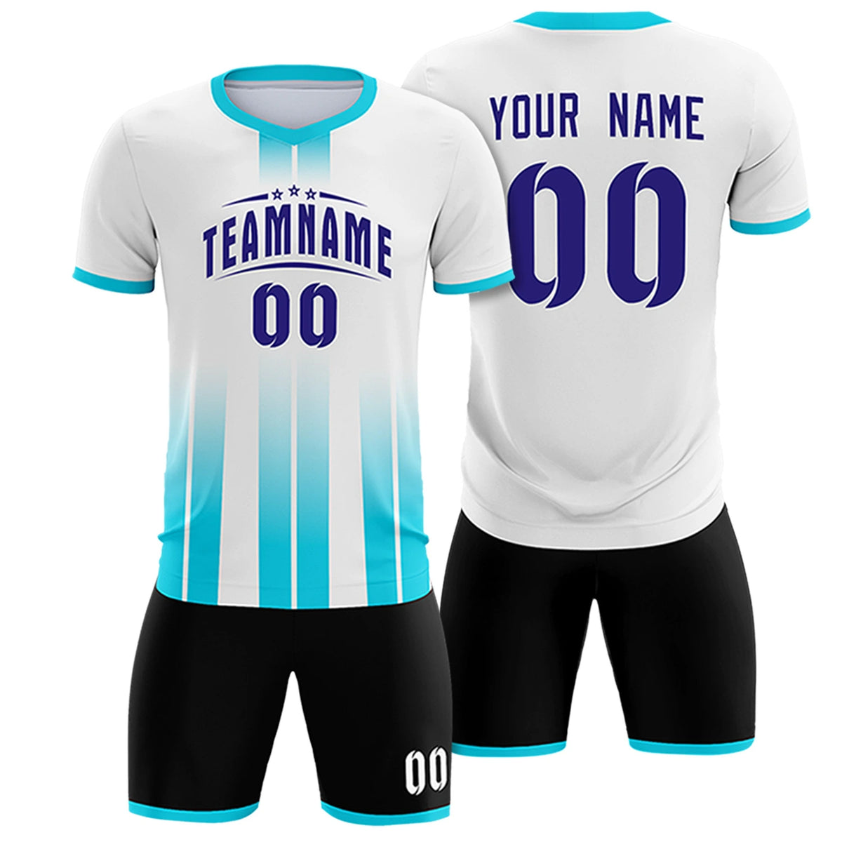 Custom White Sky Blue Vertical Training Uniform Soccer Sets Jersey