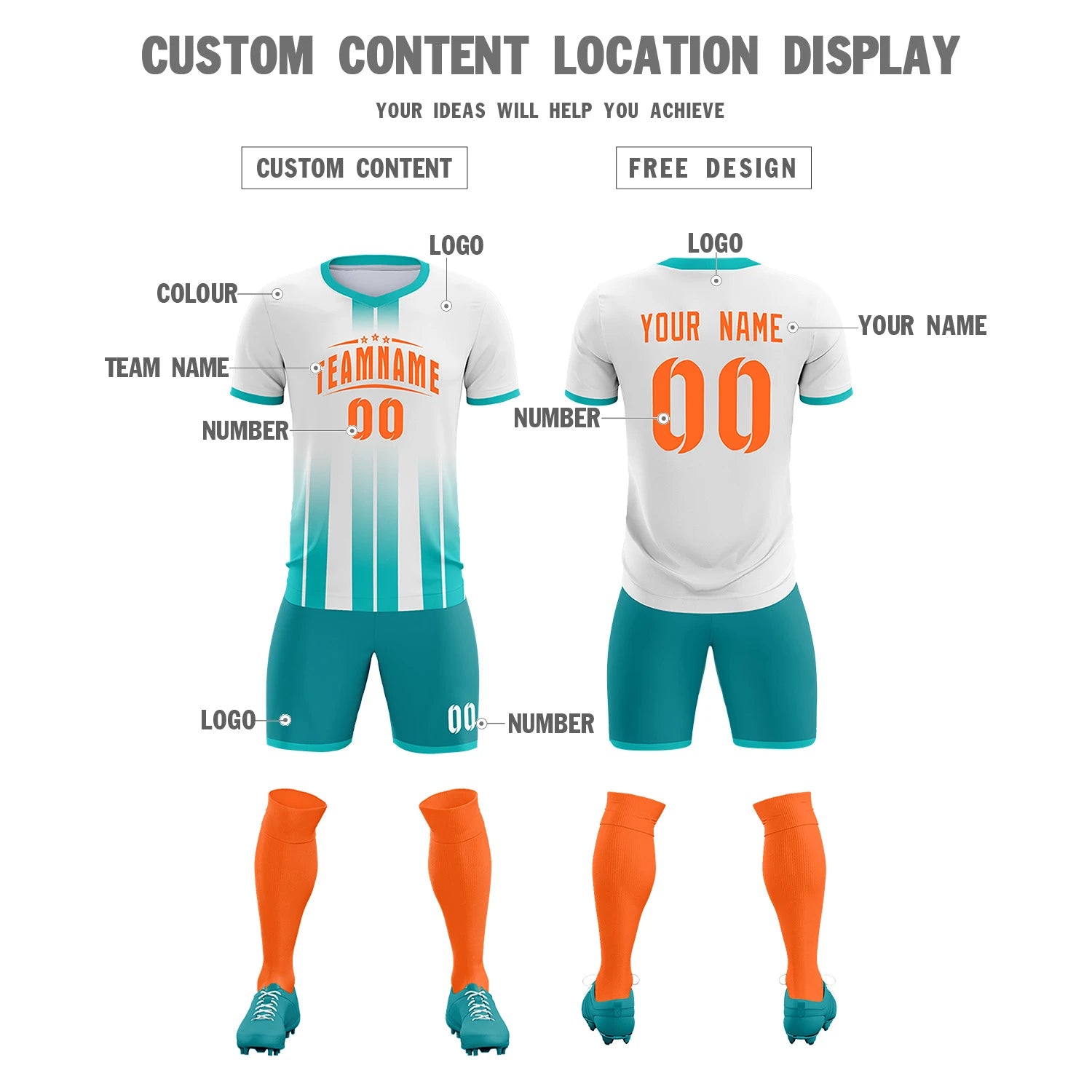 Custom White Bright Blue Vertical Training Uniform Soccer Sets Jersey