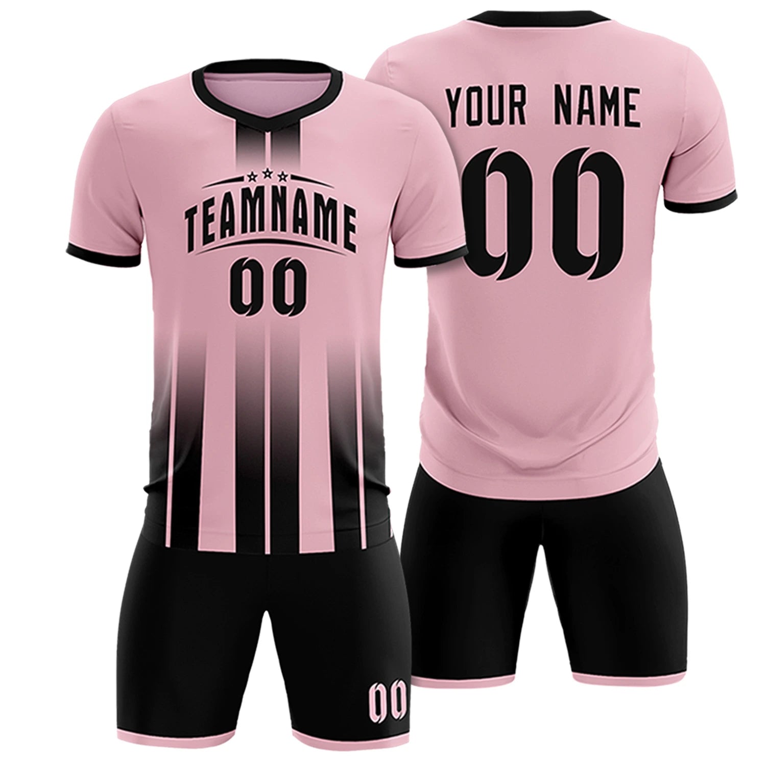 Custom Light Pink Black Vertical Training Uniform Soccer Sets Jersey
