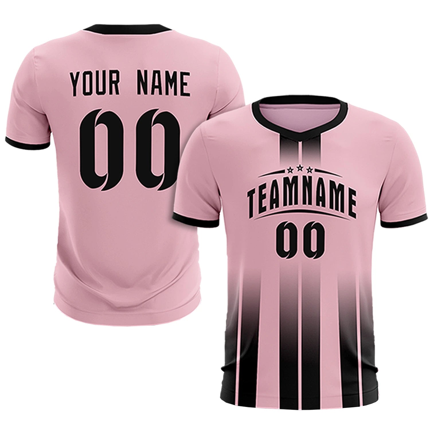 Custom Light Pink Black Vertical Training Uniform Soccer Sets Jersey