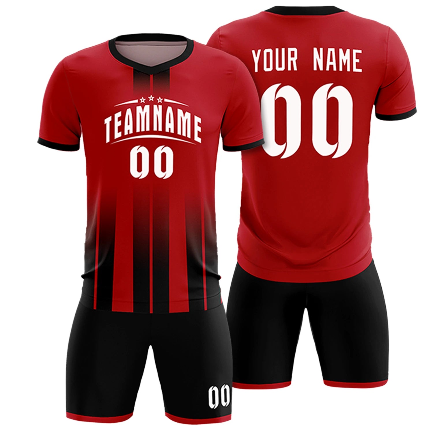 Custom Red Black Vertical Training Uniform Soccer Sets Jersey