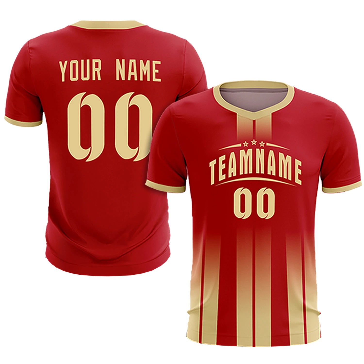 Custom Red Khaki Vertical Training Uniform Soccer Sets Jersey