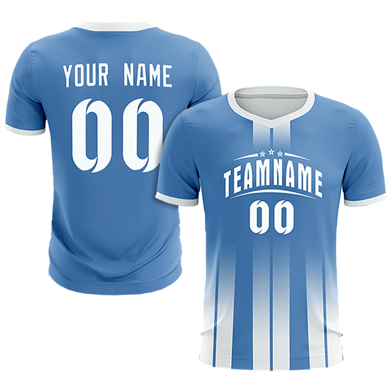 Custom Light Blue White Vertical Training Uniform Soccer Sets Jersey