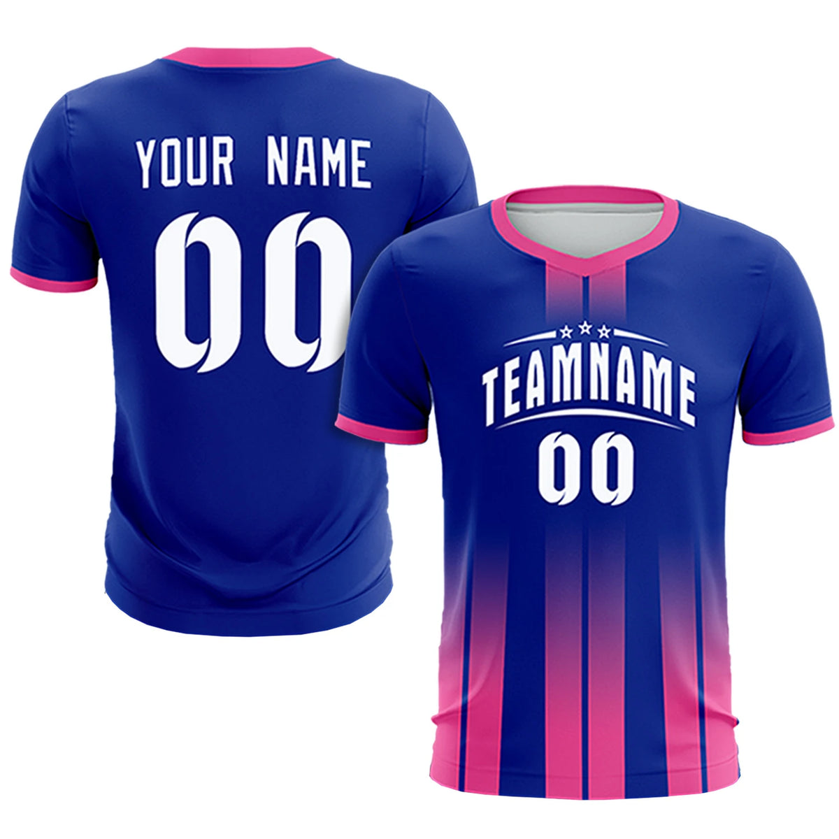 Custom Royal Blue Pink Vertical Training Uniform Soccer Sets Jersey
