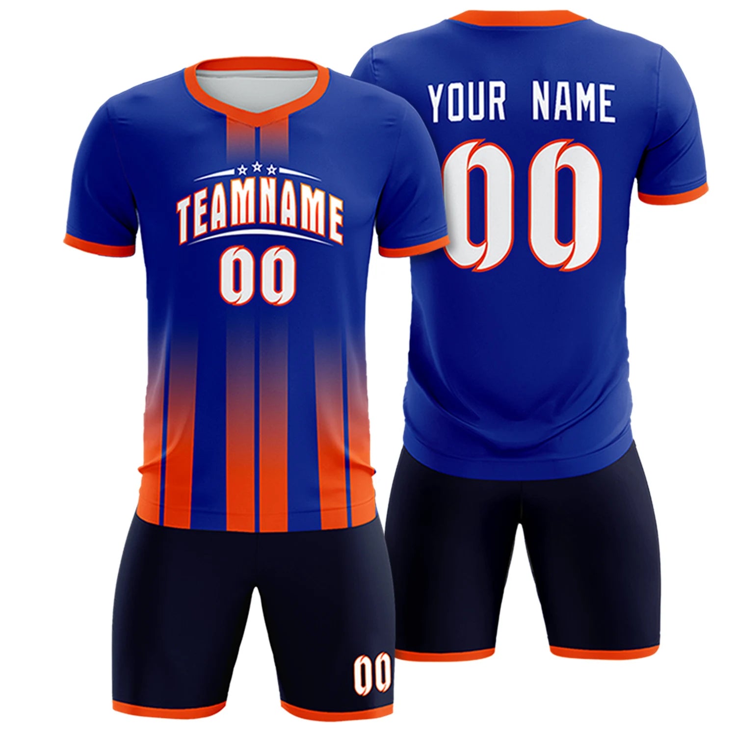 Custom Royal Blue Orange Vertical Training Uniform Soccer Sets Jersey