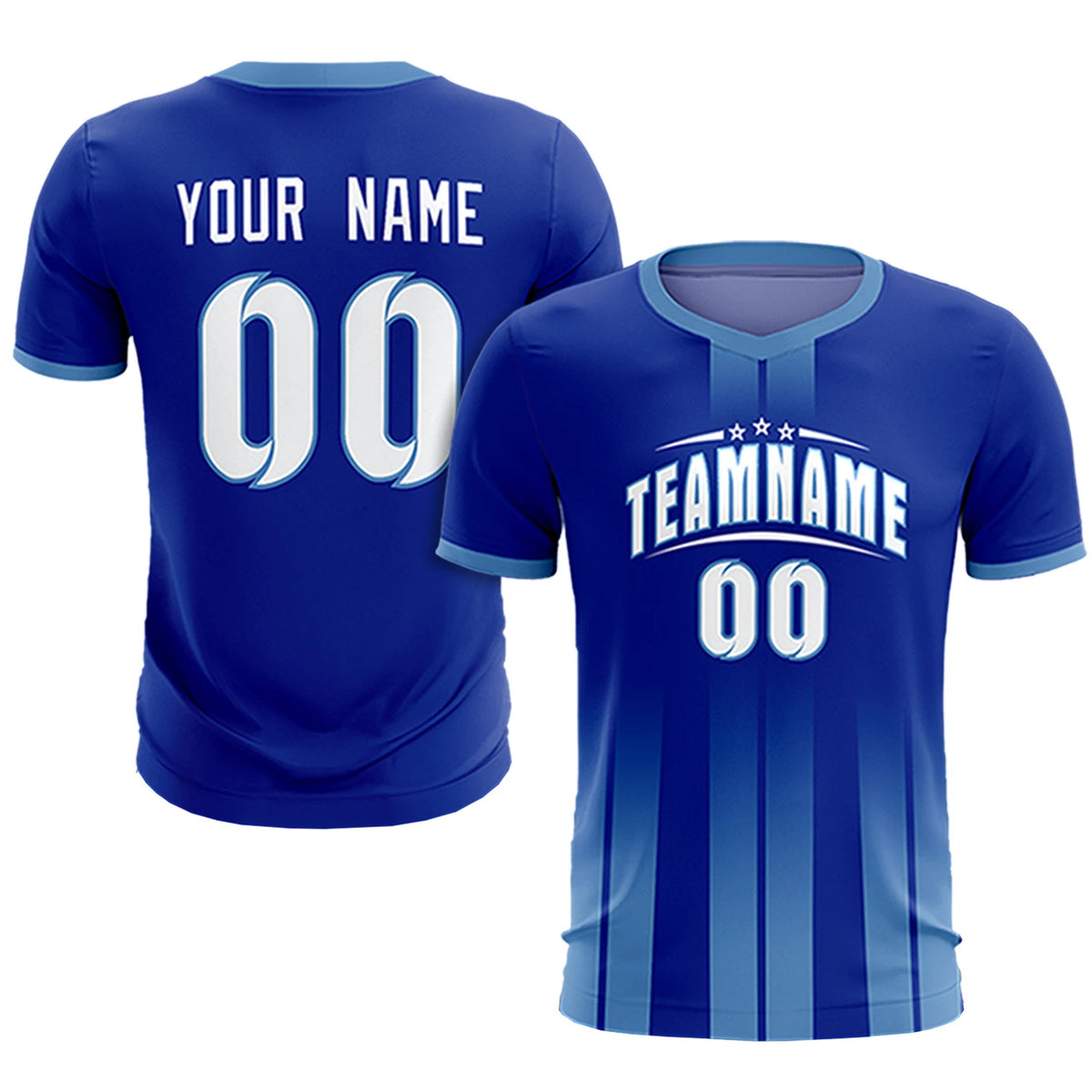 Custom Royal Blue Light Blue Vertical Training Uniform Soccer Sets Jersey