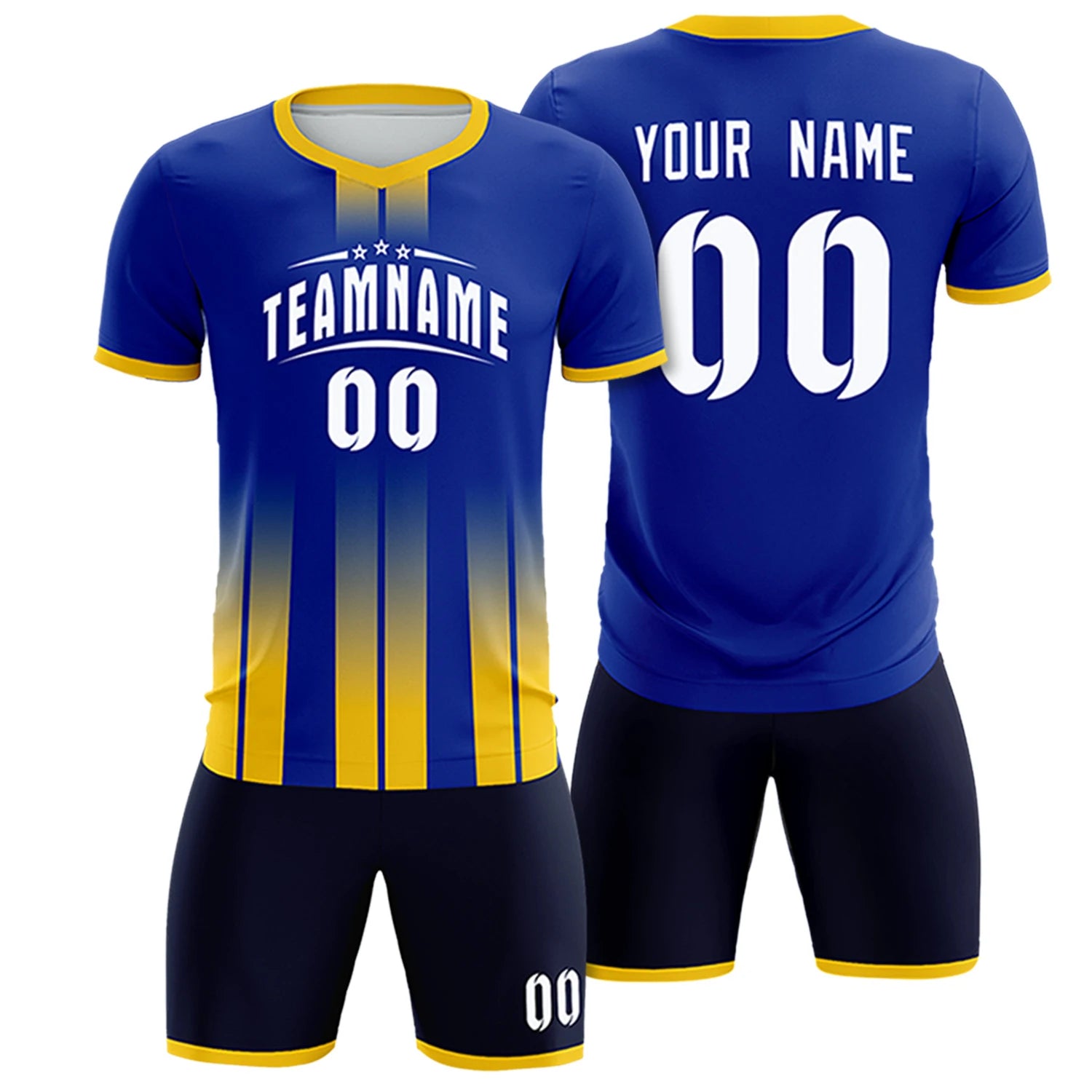 Custom Royal Blue Gold01 Vertical Training Uniform Soccer Sets Jersey