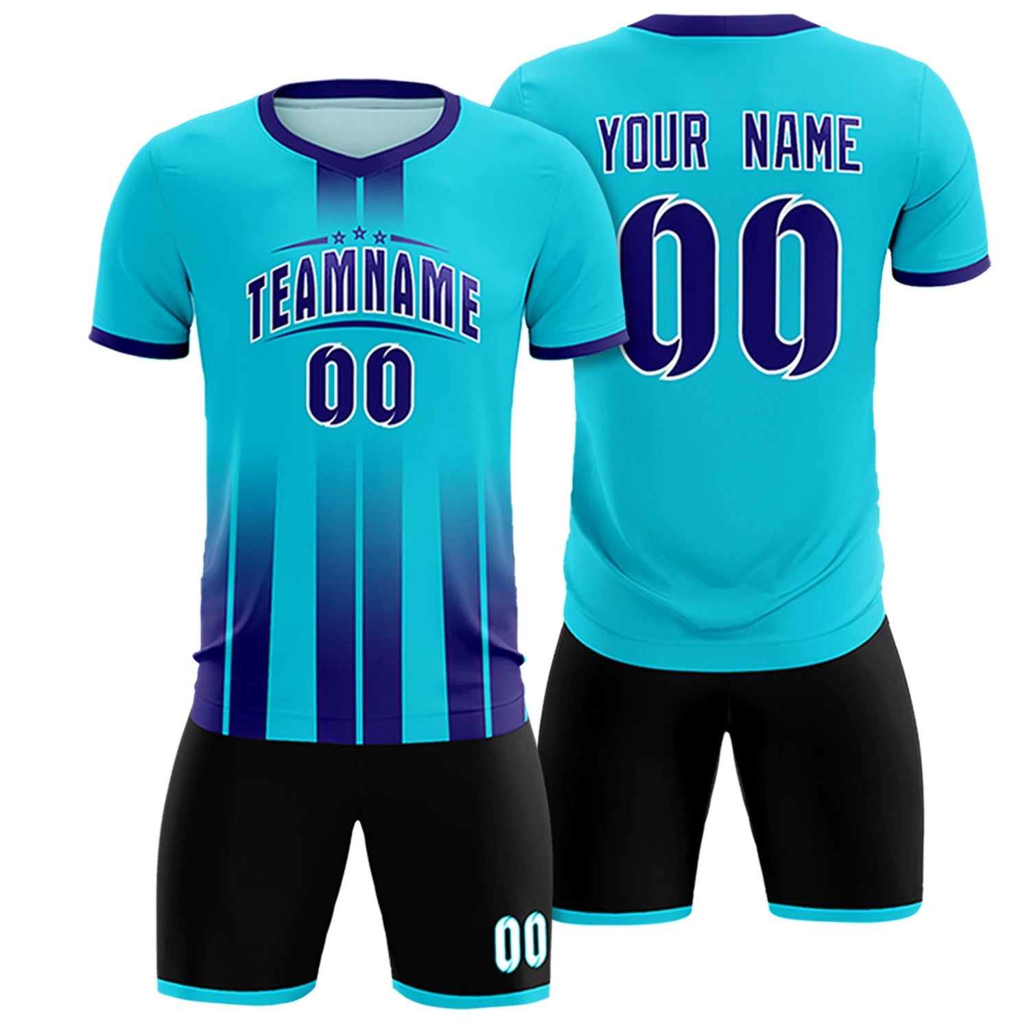Custom Sky Blue Purple Vertical Training Uniform Soccer Sets Jersey