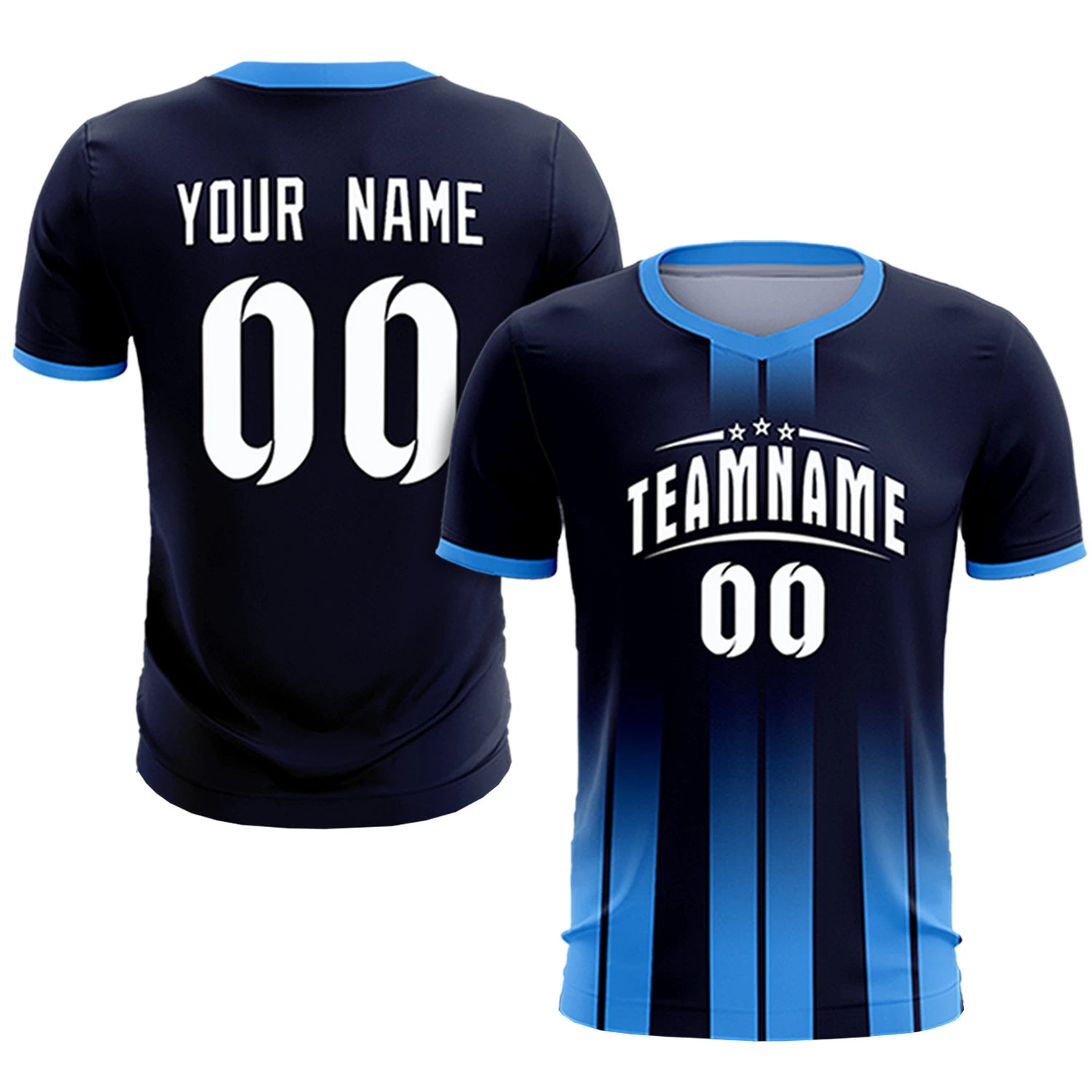 Custom Navy Powder Blue Vertical Training Uniform Soccer Sets Jersey