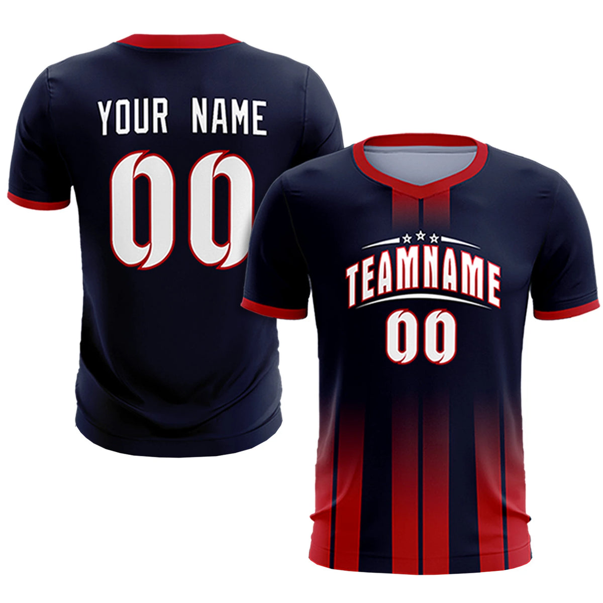 Custom Navy Red Vertical Training Uniform Soccer Sets Jersey