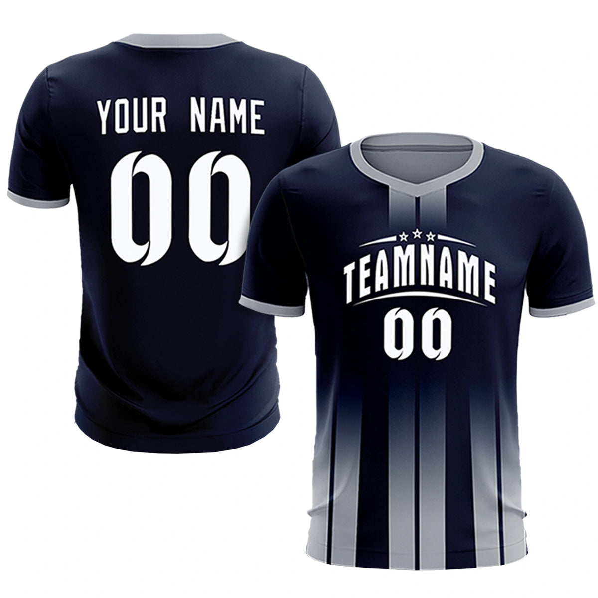 Custom Navy Gray Vertical Training Uniform Soccer Sets Jersey