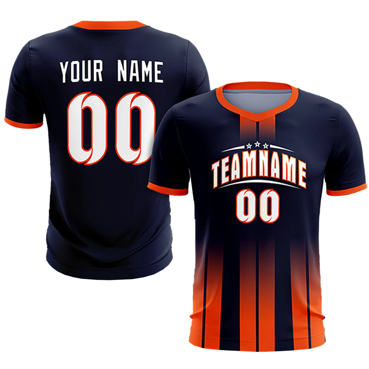 Custom Navy Orange Vertical Training Uniform Soccer Sets Jersey