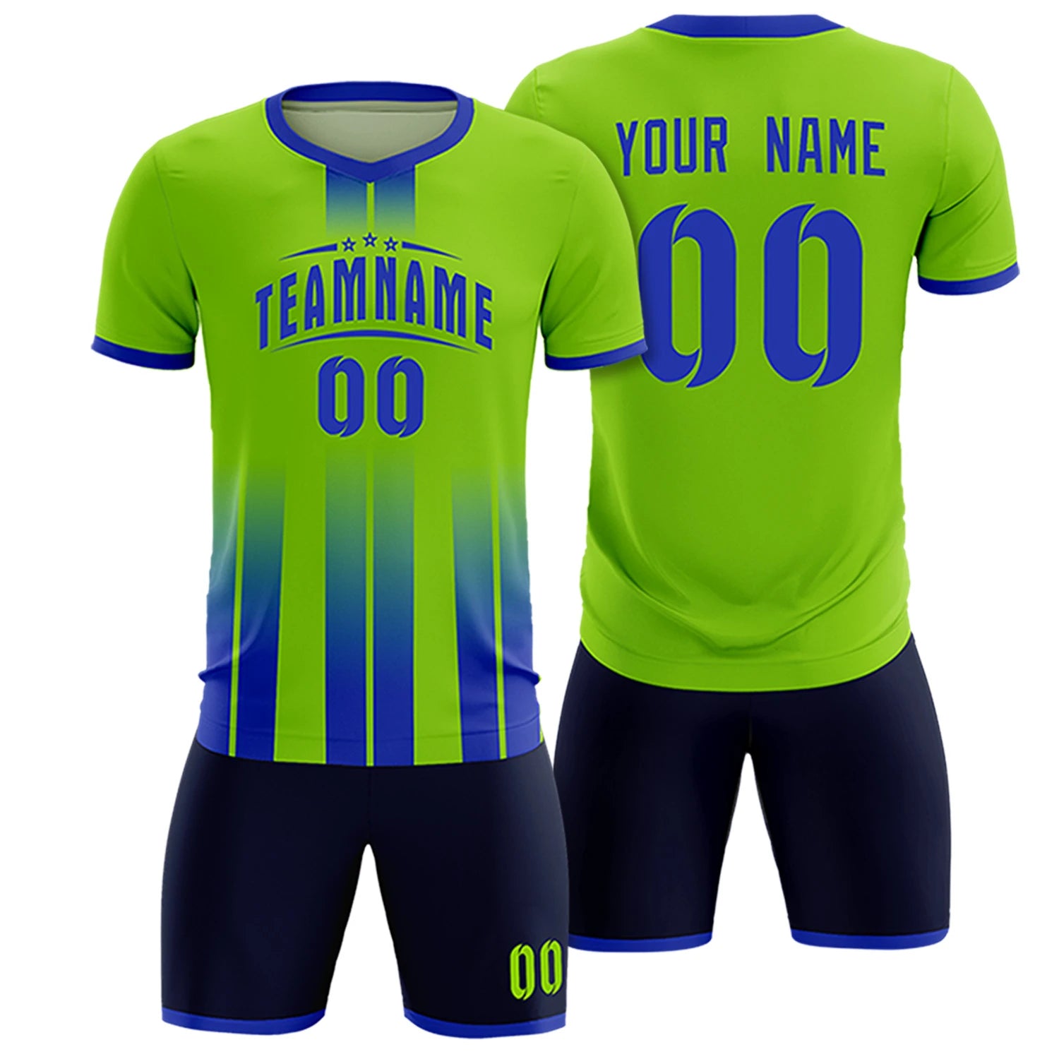 Custom Neon Green Royal Blue Vertical Training Uniform Soccer Sets Jersey