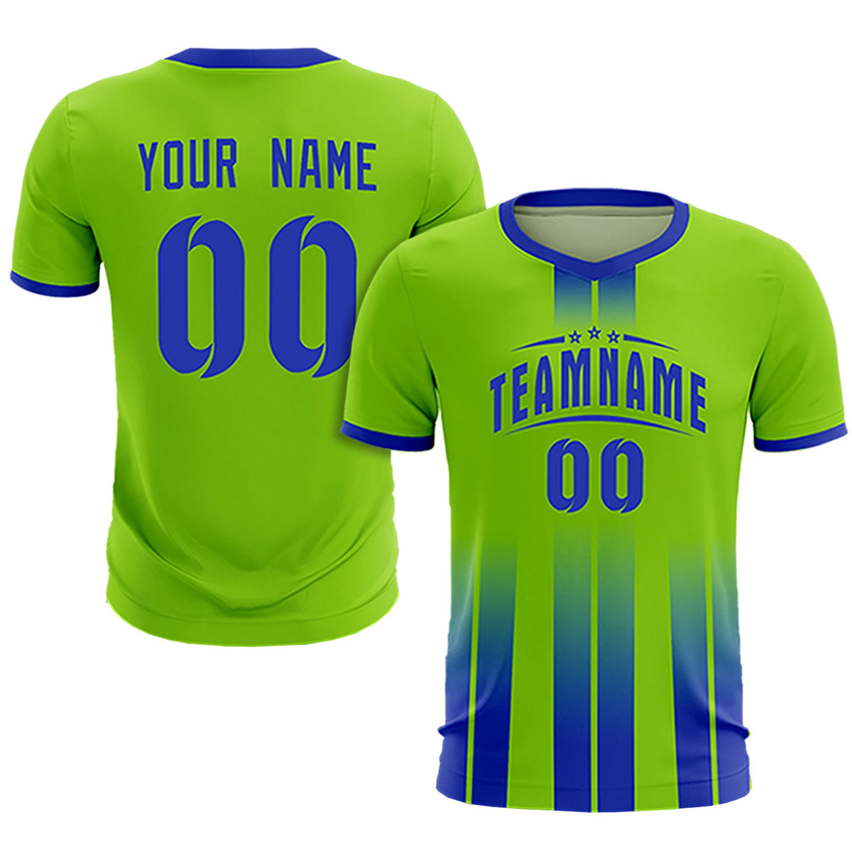 Custom Neon Green Royal Blue Vertical Training Uniform Soccer Sets Jersey