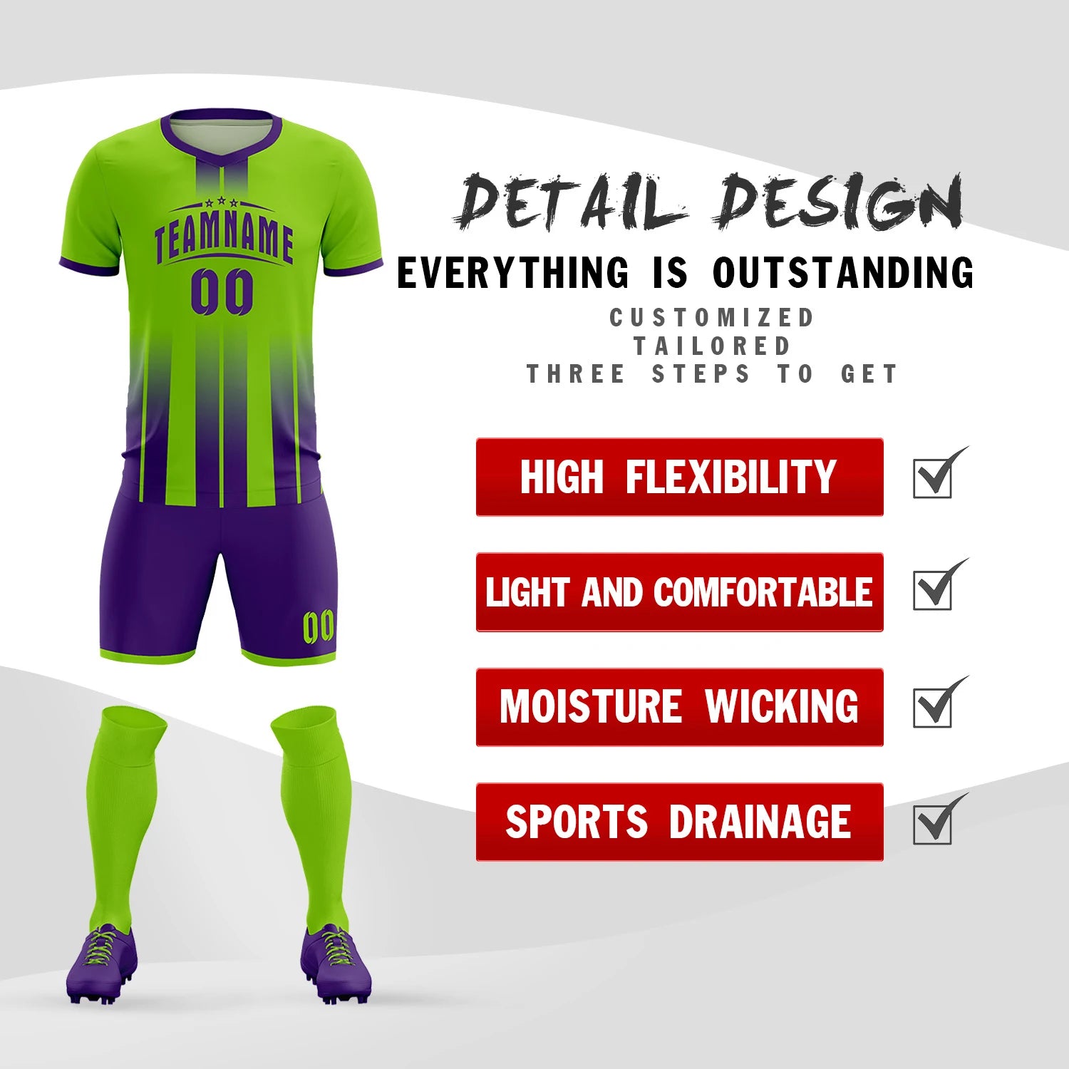 Custom Neon Green Purple Vertical Training Uniform Soccer Sets Jersey