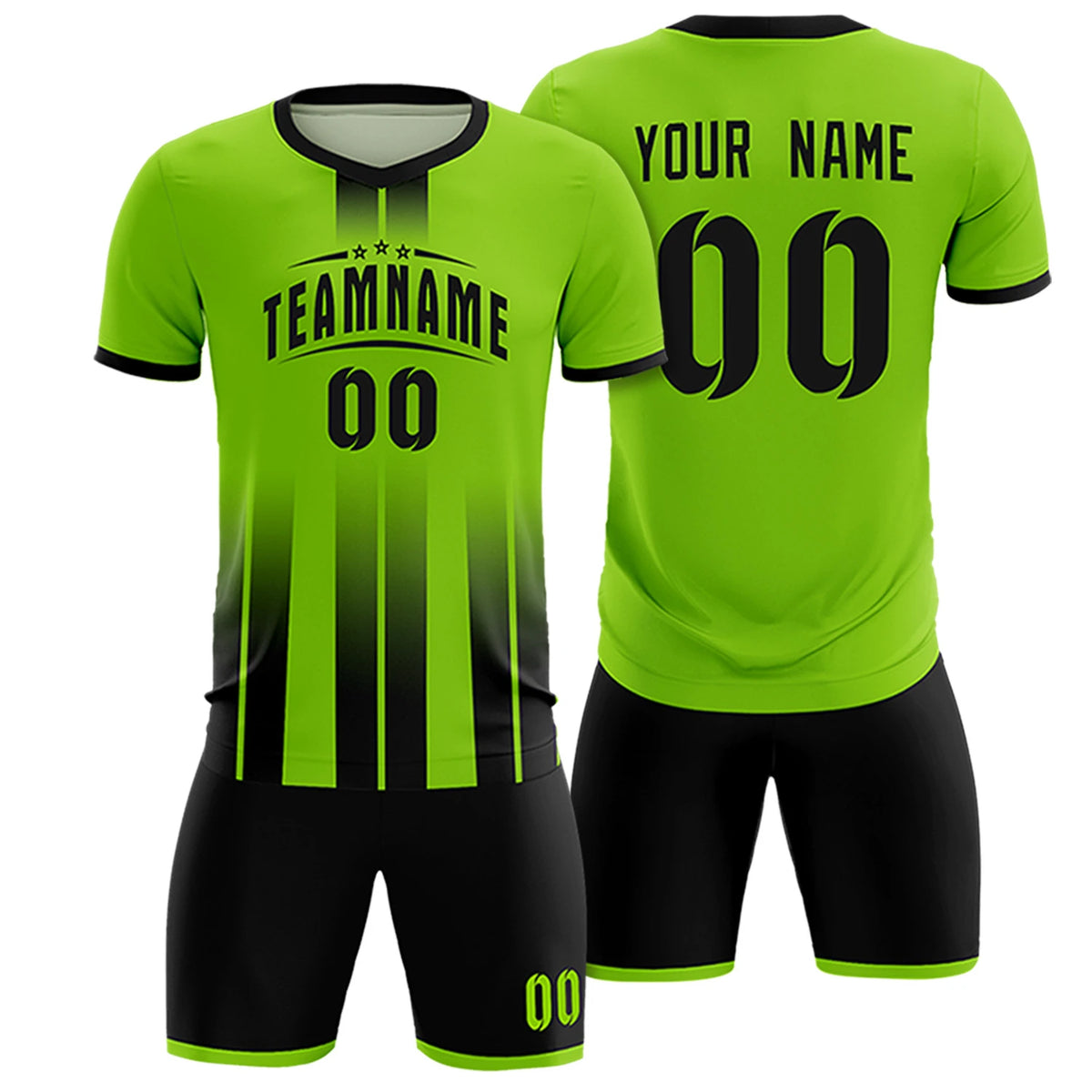 Custom Neon Green Black Vertical Training Uniform Soccer Sets Jersey