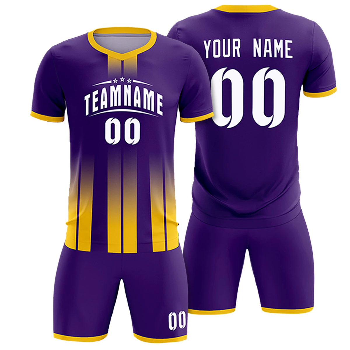 Custom Purple Gold01 Vertical Training Uniform Soccer Sets Jersey