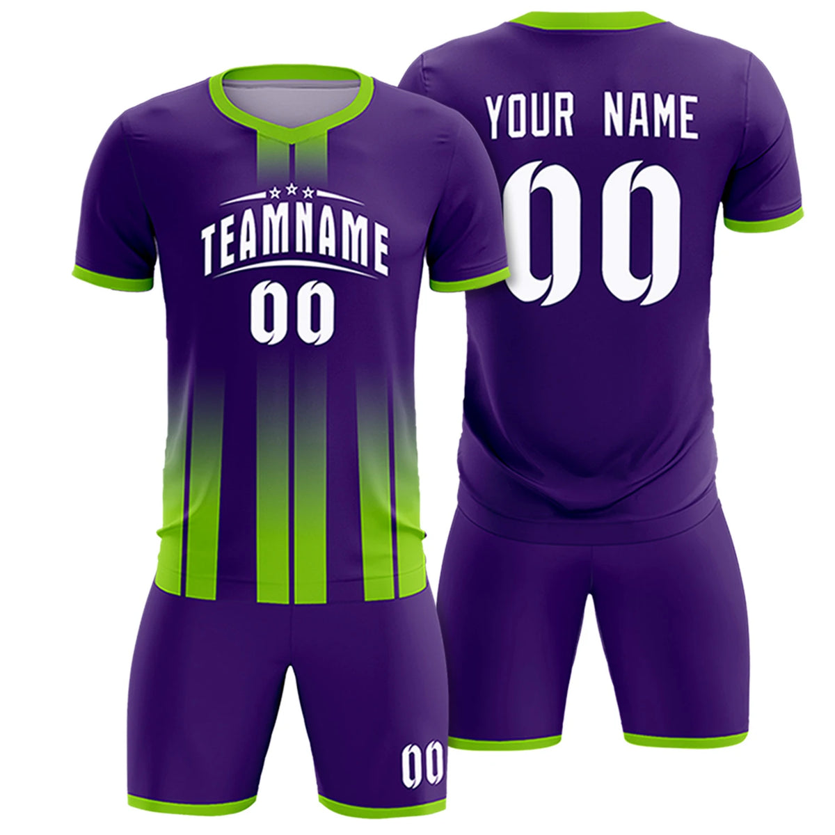 Custom Purple Neon Green Vertical Training Uniform Soccer Sets Jersey