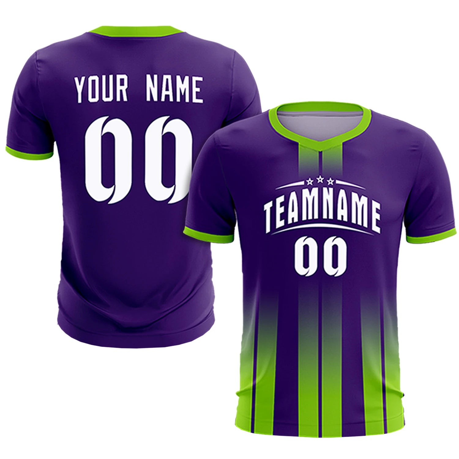 Custom Purple Neon Green Vertical Training Uniform Soccer Sets Jersey