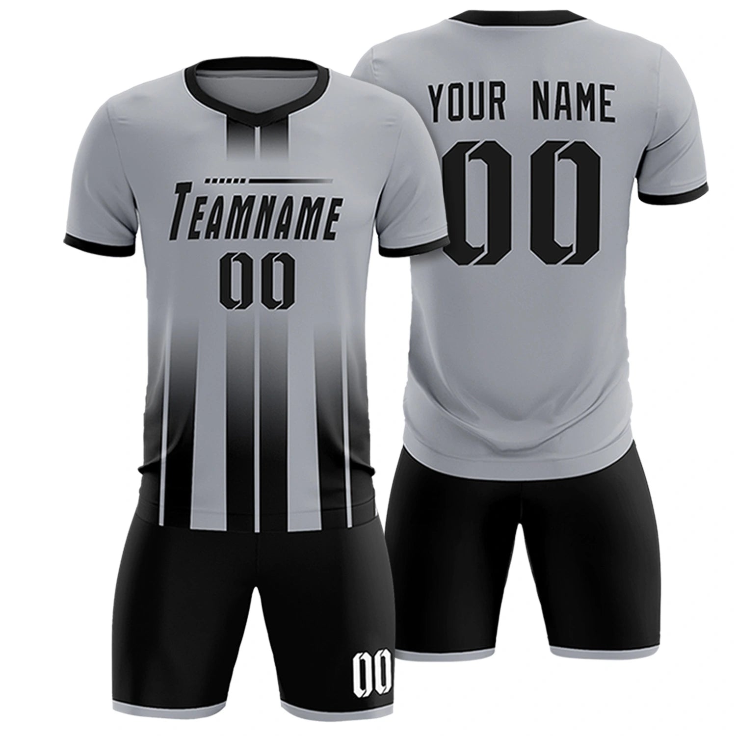 Custom Gray Black Vertical Training Uniform Soccer Sets Jersey