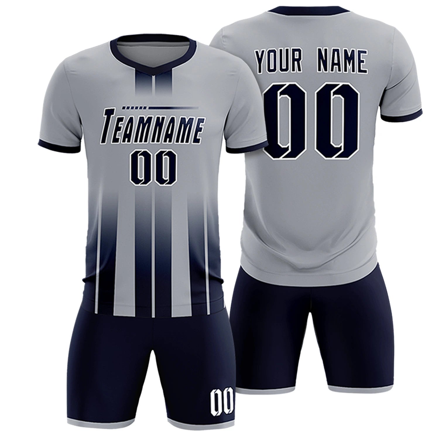 Custom Gray Navy Vertical Training Uniform Soccer Sets Jersey