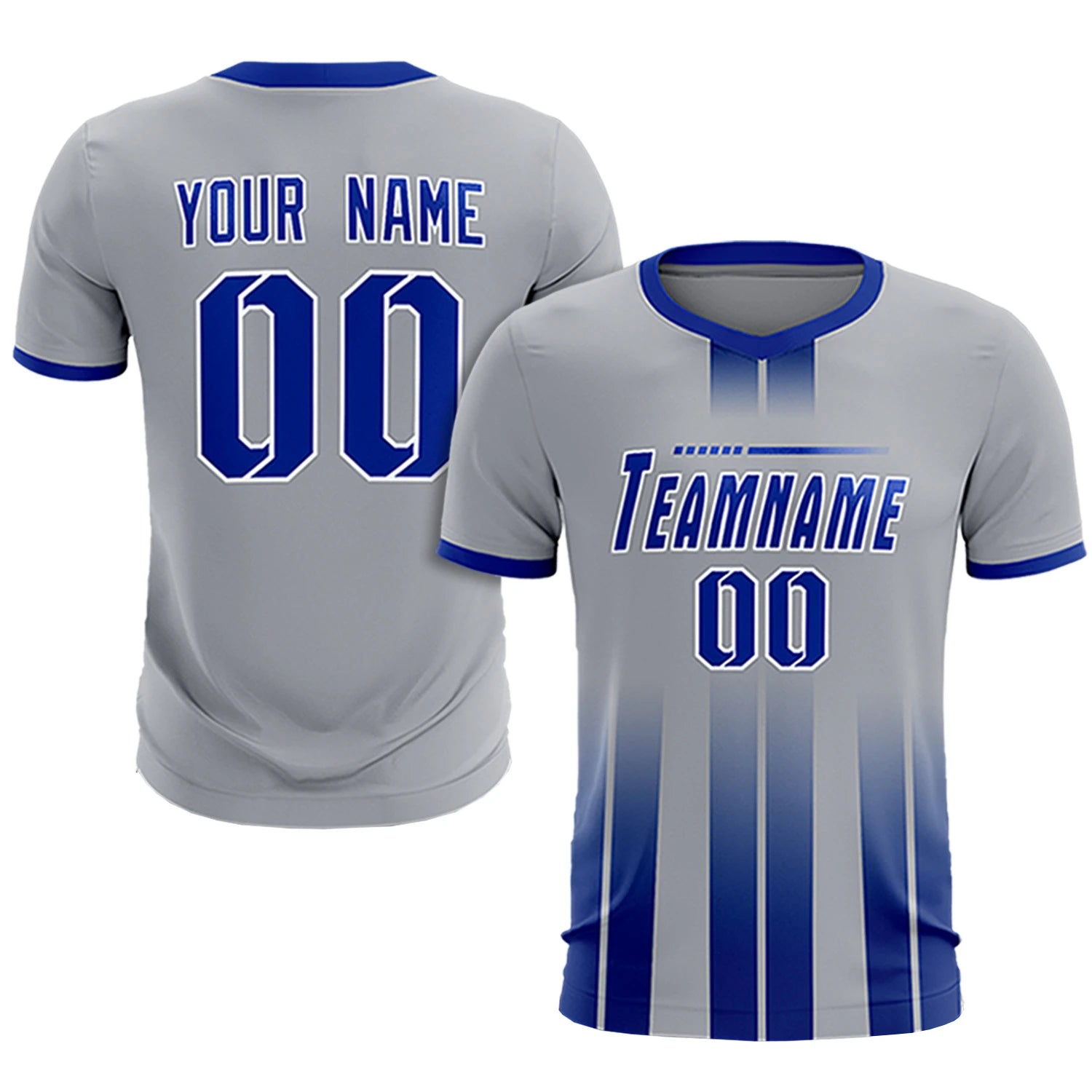 Custom Gray Royal Blue Vertical Training Uniform Soccer Sets Jersey