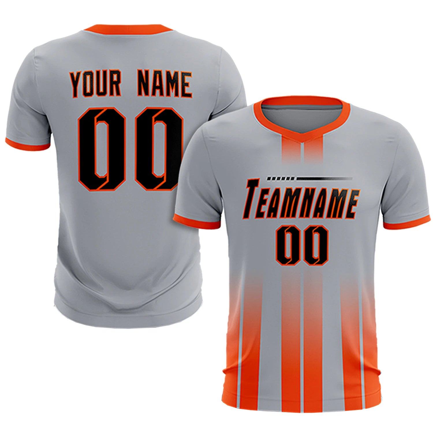 Custom Gray Orange Vertical Training Uniform Soccer Sets Jersey