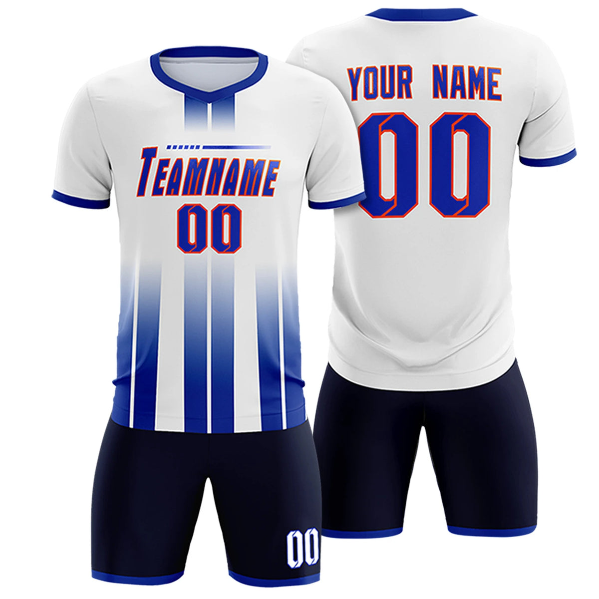 Custom White Royal Blue Vertical Training Uniform Soccer Sets Jersey
