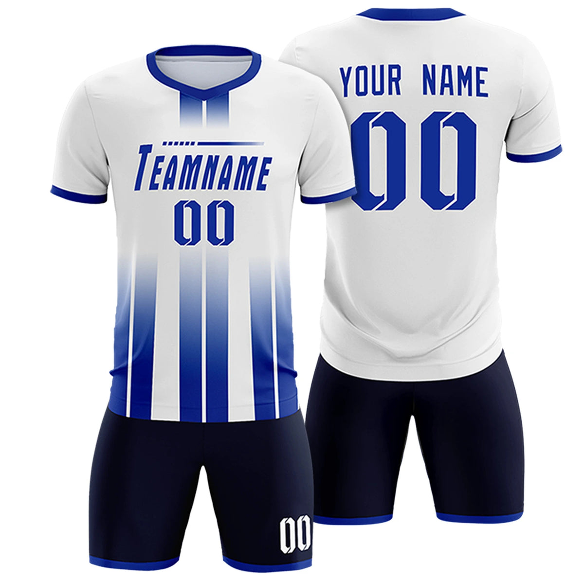Custom White Royal Blue Vertical Training Uniform Soccer Sets Jersey