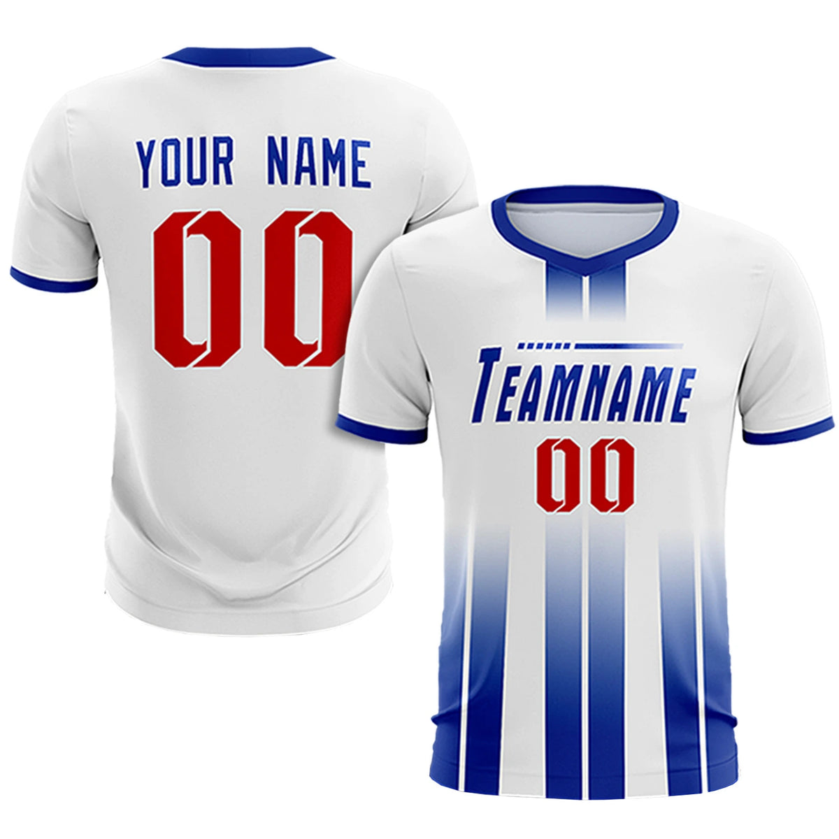 Custom White Royal Blue Vertical Training Uniform Soccer Sets Jersey