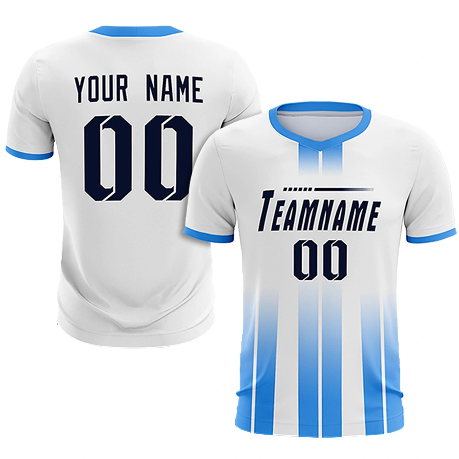Custom White Powder Blue Vertical Training Uniform Soccer Sets Jersey