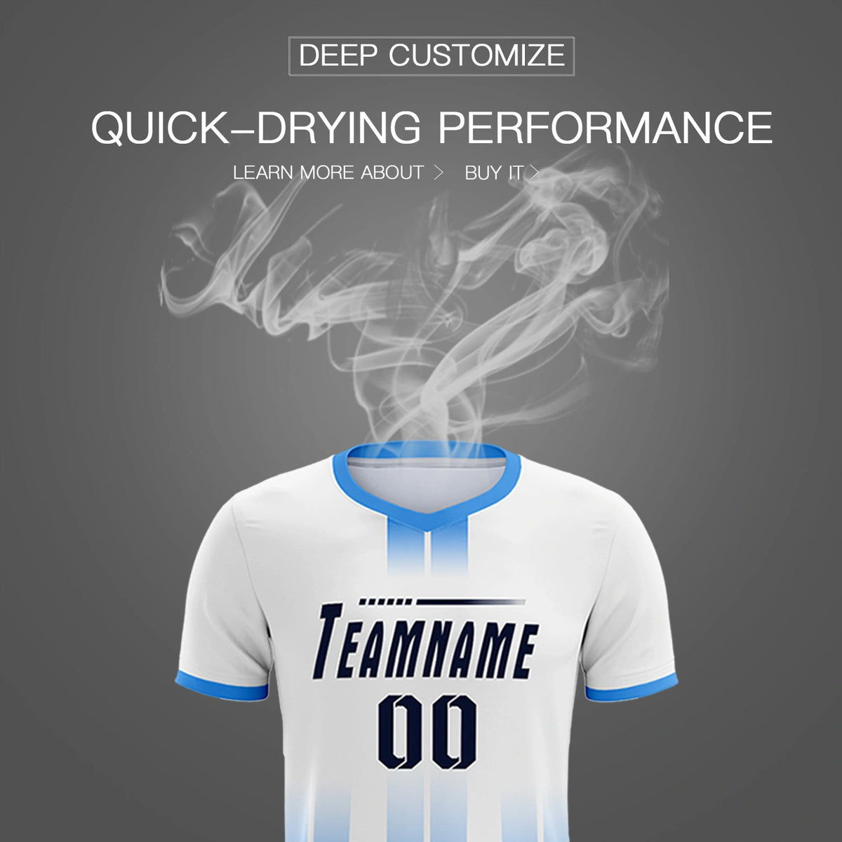 Custom White Powder Blue Vertical Training Uniform Soccer Sets Jersey