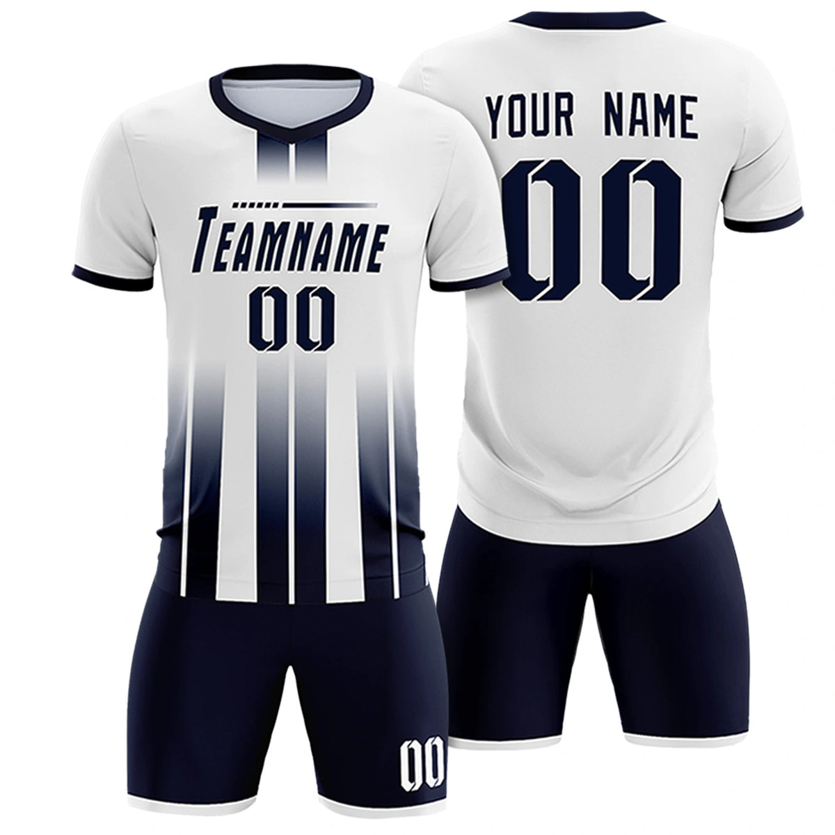 Custom White Navy Vertical Training Uniform Soccer Sets Jersey