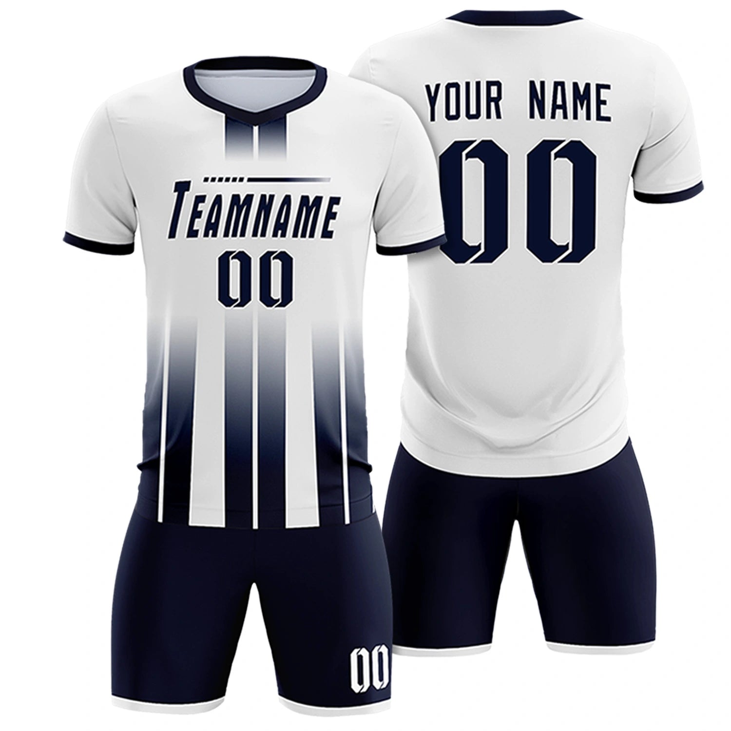 Custom White Navy Vertical Training Uniform Soccer Sets Jersey