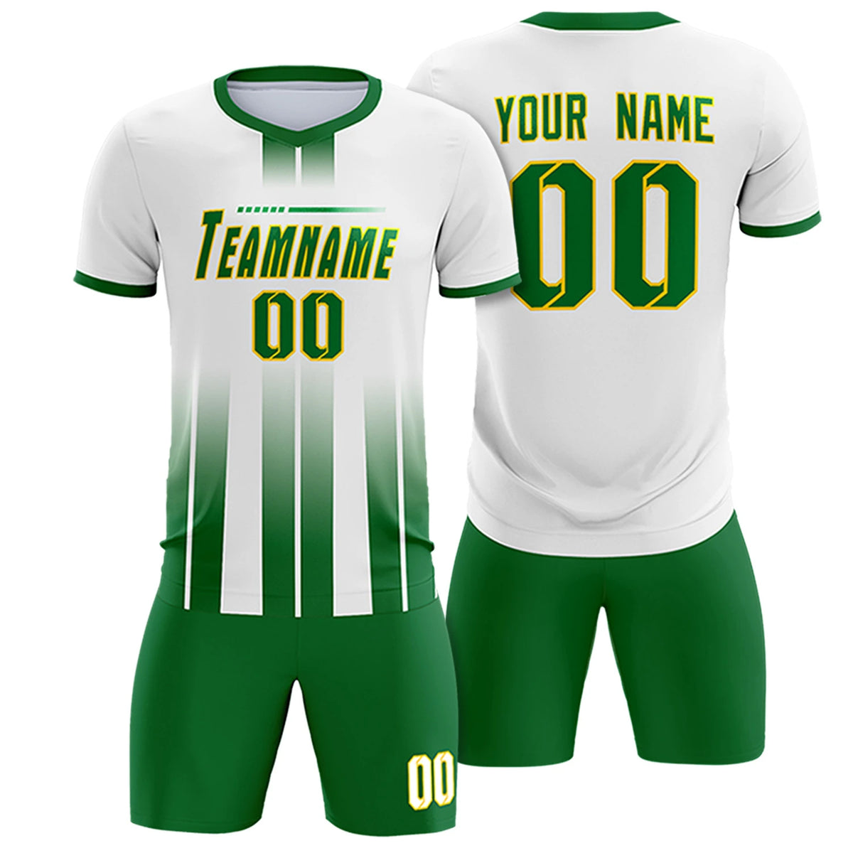 Custom White Kelly Green Vertical Training Uniform Soccer Sets Jersey